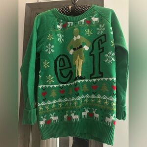 ELF Green Crewneck Sweater with Festive Patterns